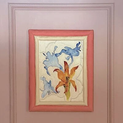 Lirio vintage pintado a mano bordado y adornado en marco hecho a mano Foto 1 de 4