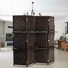 6Ft Tall Rattan Room Divider Screens With Partition Wall 2Display Shelves,4Panel