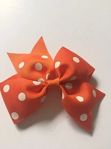 New! Bow Custom Made Boutique Bow Orange White Polkadot - Picture 1 of 4
