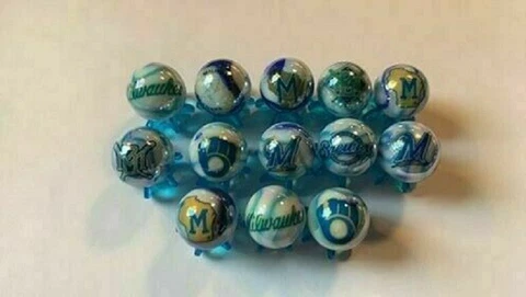 Milwaukee Brewers Baseball-MLB Glass Marbles lot with Stands 5/8 size Cover