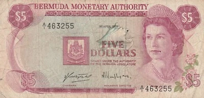 Billete circulado Bermudas 1978 5 dólares Pick 29a cubo de ganga Foto 1 de 2