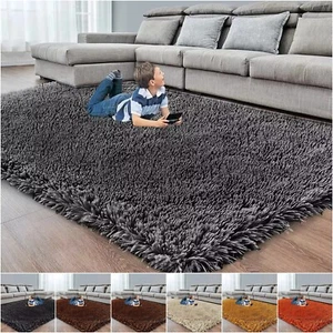 Heavy Thick Shaggy Rugs Large Living Room Bedroom Carpet Non Slip Hallway Runner - Picture 1 of 54