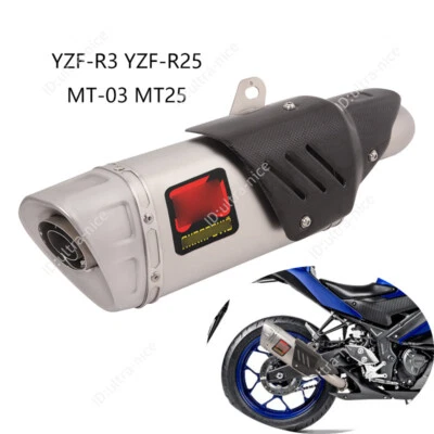 Tubo silenciador de escape cromado protector de fibra de carbono para Yamaha MT-03 MT25 YZF R3 R25 Foto 1 de 4