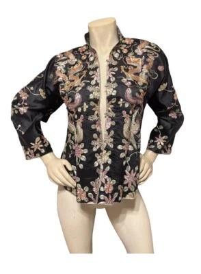 VTG CHINESE Wedding Jacket Dragon Phoenix Hand Couched Silk Lined S/M Hong Kong - Image 1 of 4