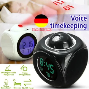 LCD Digital Uhr Wecker Tischuhr mit Projektion USB-Funkuhr Funkwecker Temperatur - Bild 1 von 18