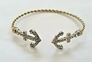 BR4055 UNIQUE DELICATE GOLD PLATED ANCHOR DIAMANTE CUFF BRACELET - Picture 1 of 1