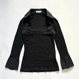 Blusa Top Anne Fontaine Larina 3/4 Negra Manga Larga Botón Talla 38 - Imagen 1 de 12