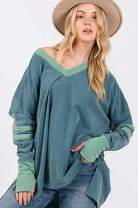 SAGE + FIG Mineral Wash Side Slit Contrast Top - Picture 1 of 9