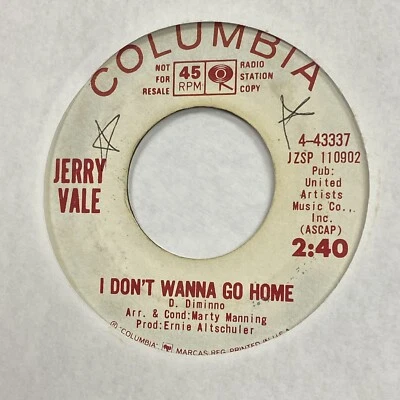 Jerry Vale - I Don't Wanna Go Home / Where Were You - Columbia Records Promo - Image 1 of 2