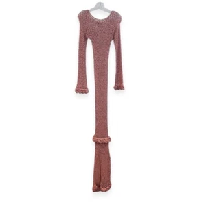 Ayni Pink Crochet Knit Long Sleeve Maxi Dress Resort Wear Swimsuit Cover Up NWT - Picture 1 of 8