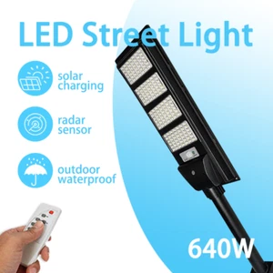 Solar LED Sensor Street Lamp Cool White Outdoor Garden Path Security Remote Pole - Picture 1 of 15