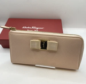 Salvatore Ferragamo Vara ribbon Leather Long Zip Around Wallet Pink with a box - Picture 1 of 17