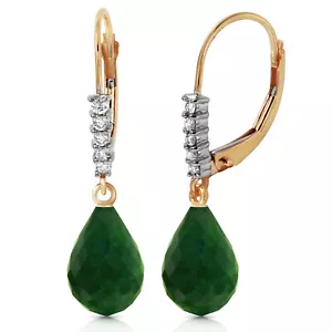 17.75 CTW 14K Solid Gold Leverback Earrings Natural Diamond Emerald - Picture 1 of 4