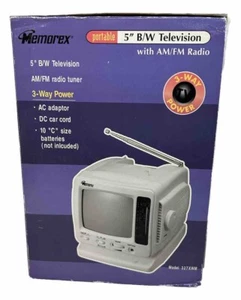 VTG Memorex 5" Black & White Portable TV & Am/Fm Radio Receiver #327X WHITE-NEW - Picture 1 of 9