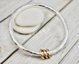 New Very heavy silver bangle with gold links, Chunky bracelet Valentine's Day S1 - Picture 1 of 8