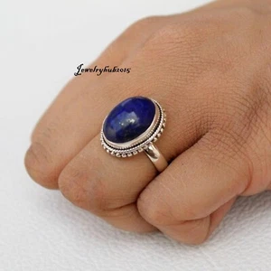 Lapis Lazuli Gemstone Ring Solid 925 Silver Stylish Women Jewelry All Size MO* - Picture 1 of 8