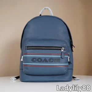 NWT Coach CG995 West Backpack With Coach Stripe Pebble Leather Denim Multi $598 - Picture 1 of 14