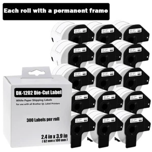 15Rolls Shipping Label 62mmx100mm 300 Labels Fits Brother QL-710W DK-1202 - Picture 1 of 23