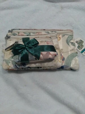 3 Piece Pink Floral Kensie Travel Makeup Zipup Beauty Pouch Cosmetic Bag Set  - Image 1 of 4