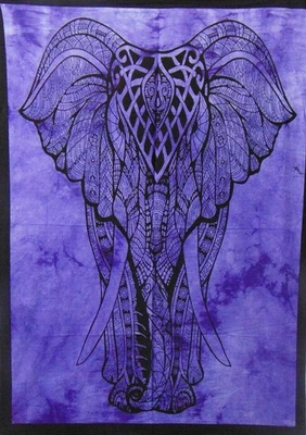 Tapestry Front Face Elephant Purple Tie Dye Wall Hanging Boho Home Decor 40x30" - Image 1 of 3