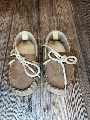 Light Brown Boy/ Girl Baby Faux Fur Suede Moccasins - Image 1 of 4