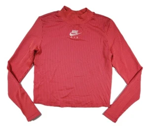 Nike Air Women’s Mock Neck Long Sleeve Top M Red Orange Micro Pinstripe Stretch - Picture 1 of 6