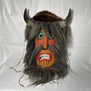 Traditional Romanian Mask with Original Old Horns of Cow and natural Hair - Picture 1 of 9