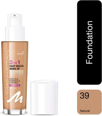 Manhattan 3In1 Easy Match Nude Finish Foundation 39 Natural Beige 30ml - Image 1 of 4
