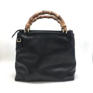 Gucci Leather Shoulder Bag Handbag Bamboo Black Women Italy 120271 - Picture 1 of 11