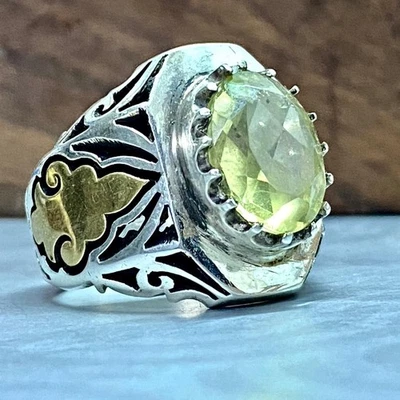 Anillo de plata para hombre 15,4 gm,925 zafiro amarillo natural anillo citrino زفير اصفر Foto 1 de 4
