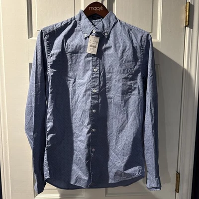 J. Crew Men’s S Slim Flex Washed Untucked Shirt Blue Polka Dot Button Down NWT - Image 1 of 4