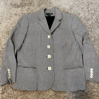 Vintage Lauren Ralph Lauren Women's Black White Four Button Blazer Size 12 - Image 1 of 4