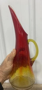 Vaso brocca vetro crepitante Amberina vintage 1966 metà secolo moderno 13”T di Kanawha - Foto 1 di 11