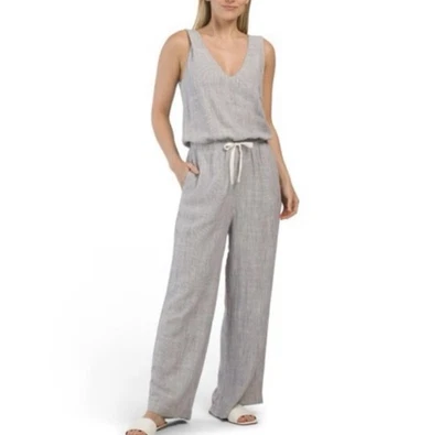Splendid Sleeveless Gray Stripe Jumpsuit Size XL - Image 1 of 4
