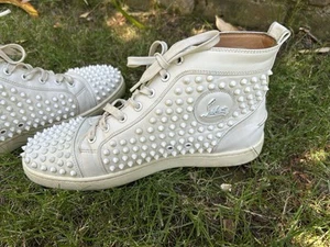 Christian Louboutin Men's High-Top Sneakers White Studded Leather - SIZE 11 UK - Picture 1 of 10