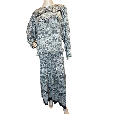 复古 Carole Little SZ 14 美国波西米亚嬉皮农民迷彩腰花卉长裙  — 第 1/4 张图片