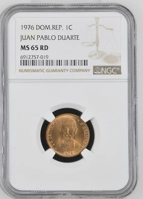 1976 Dominican Rep. 1 Cent NGC MS65 RD Coin - Image 1 of 2