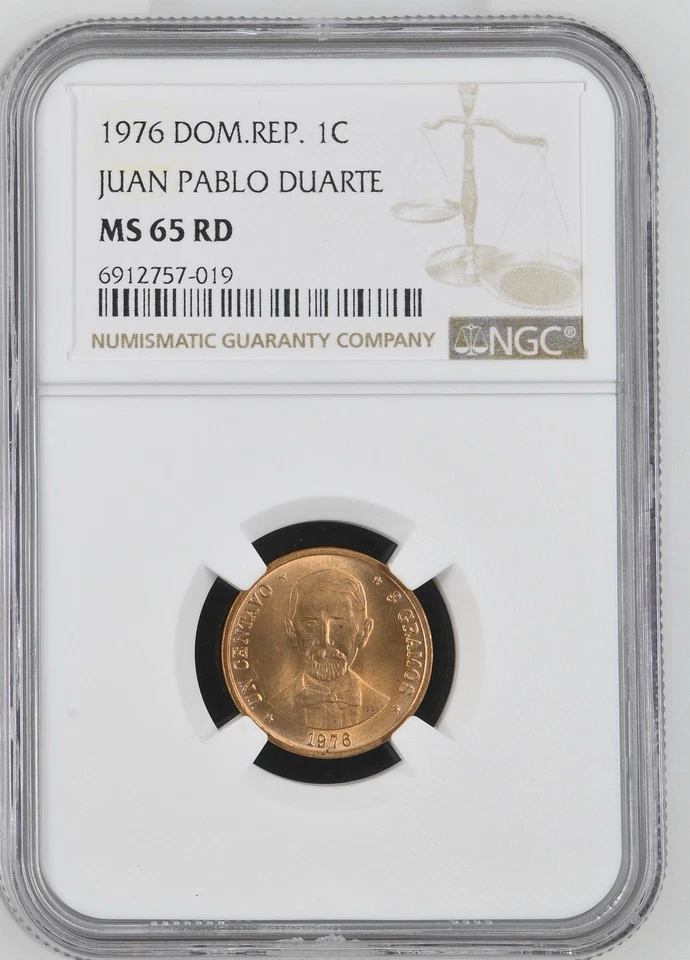1976 Dominican Rep. 1 Cent NGC MS65 RD Coin - Image 1 of 2