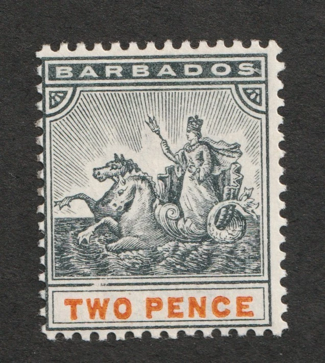 Barbados Sc# 73 1899 - Dos peniques, caballitos de mar, sello de colonia - MH Cv$15 Foto 1 de 1