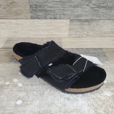 Birkenstock Arizona Mens Slides Sandals Sz 10 Casual Black Shearling Leather - Image 1 of 4