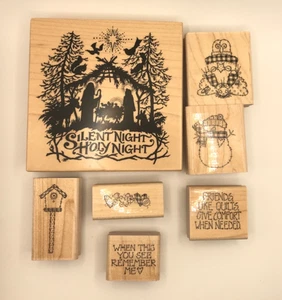 Vintage Assorted Rubber Stamp Lot 7 Wood Stamps Various Brands and Designs - Picture 1 of 6