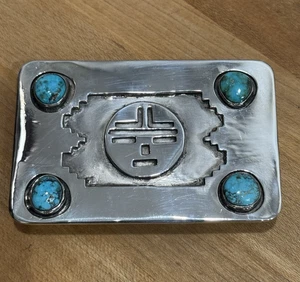 Vintage Sunface Cutout Türkis Sterling Silber Gürtelschnalle - Bild 1 von 6