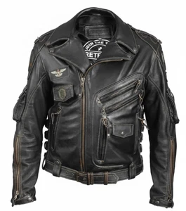 Men’s Genuine Cowhide Leather Biker Jacket Handmade Vintage Motorcycle Coat - Picture 1 of 3