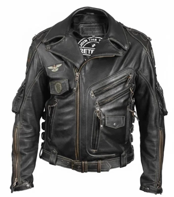 Men’s Genuine Cowhide Leather Biker Jacket Handmade Vintage Motorcycle Coat - Image 1 of 3