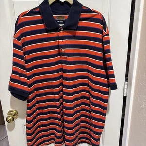 Foundry Men 2XLT Tall Golf Polo Short Sleeve Shirt Stripe Orange Blue 3 Button - Picture 1 of 7