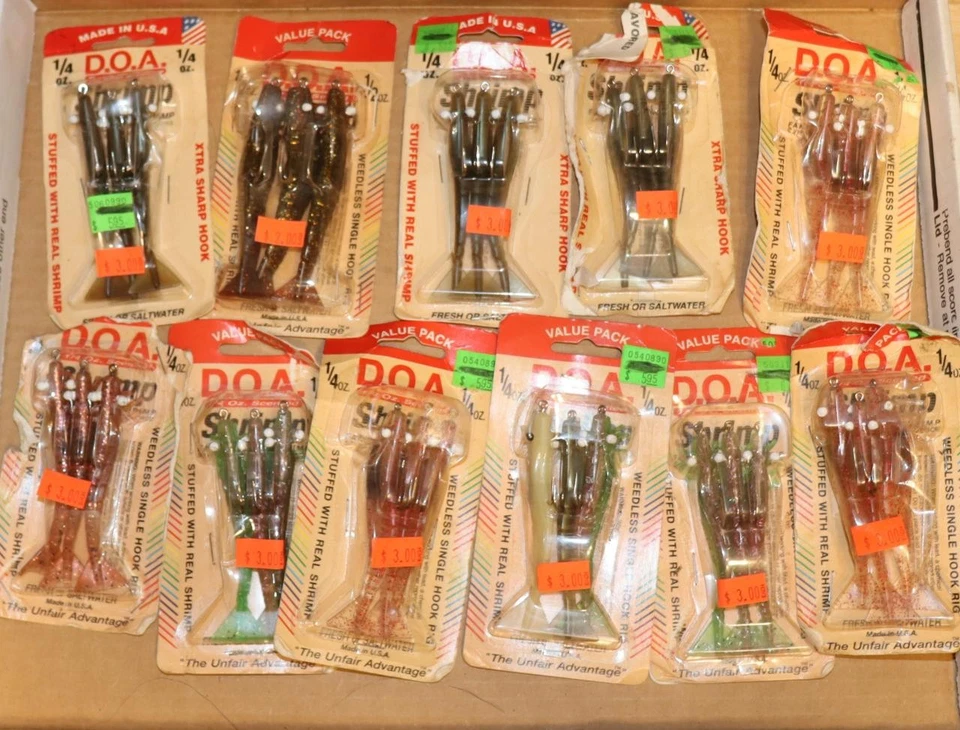 Lote de 11 paquetes de señuelos de camarones DOA 1/4 oz rellenos de sábalo de trucha róbalo de camarones Foto 1 de 1