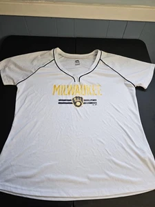 Majestic Milwaukee Brewers Damen V-Ausschnitt T-Shirt weiß Größe 2XL - Bild 1 von 5