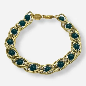Pulsera Napier Vintage Tono Dorado Bola Negra Cuentas Enjauladas Imitación Ónix - Imagen 1 de 6