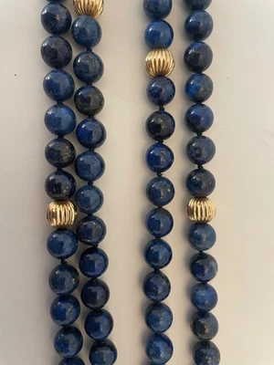 美丽的 Lapis Lazuli 14K 金色间隔串珠 36 英寸长项链 — 第 1/4 张图片