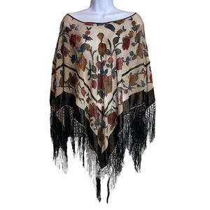 Poncho vintage con flecos florales para mujer talla única boho crochet hippie caprichoso - Imagen 1 de 8